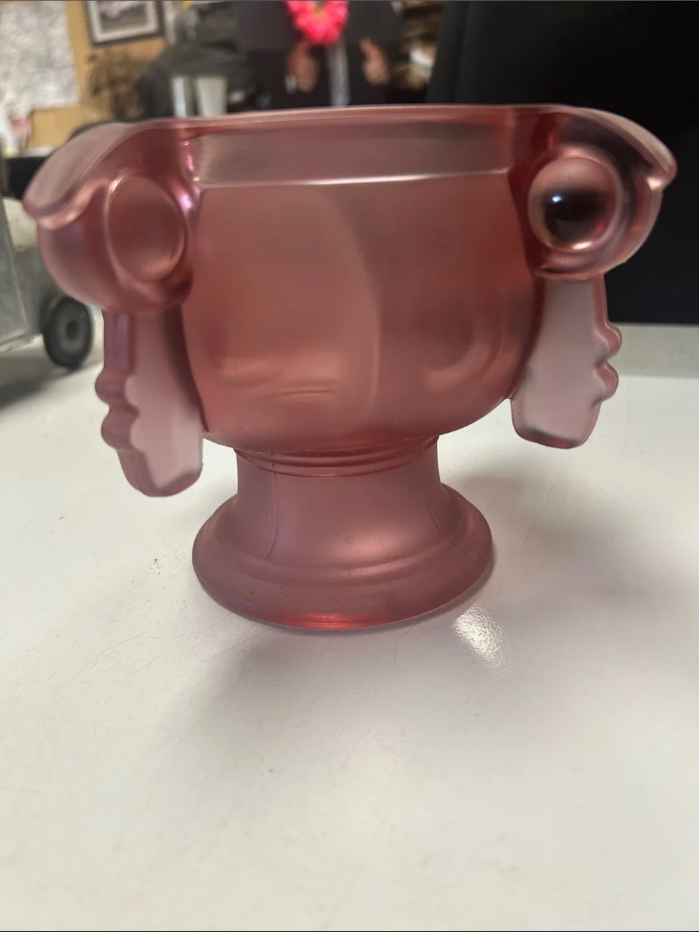 Decorative Frosted Pink Glass Trophy Vase - Brand Unspecified